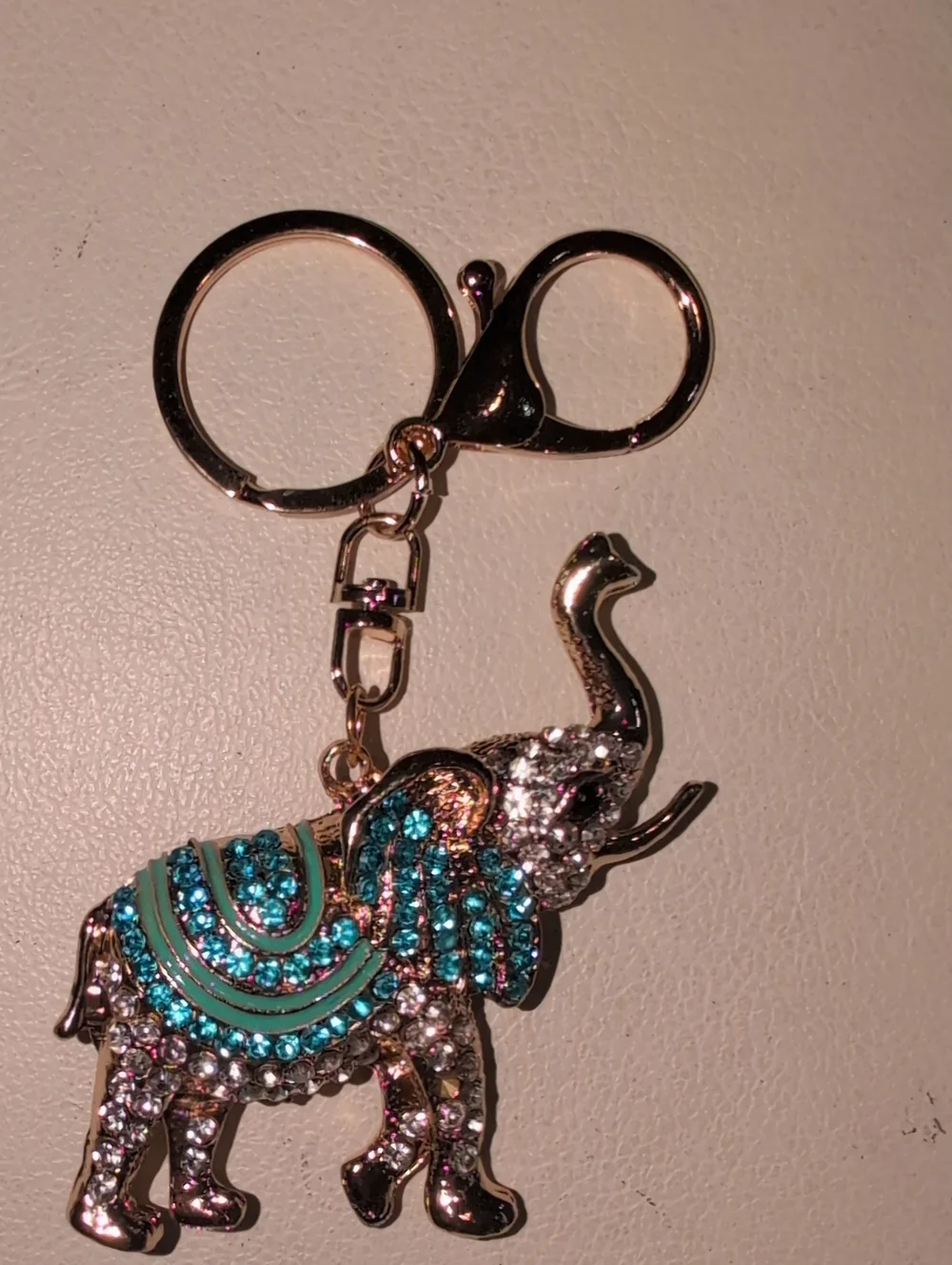 Gold Elephant Keychain with Turquoise Crystals - Women Accessories